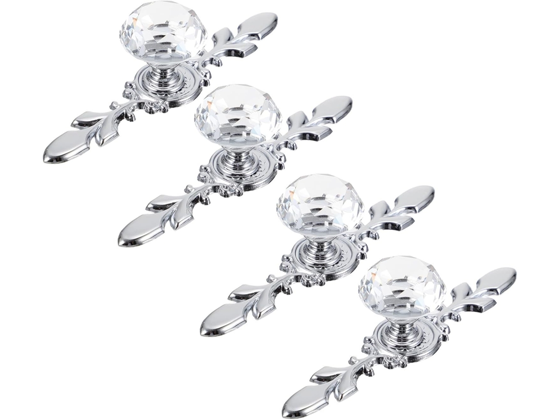 Tiradores Juego 4 Modernos Cristal Base Plateada. Diseño Robusto Elegante Fabricado Aleación Zinc