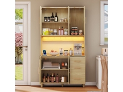 Buffet 183 Cm - Led Decorativas, 2 X Usb, 2 X Enchufes, Estantes Ajustables, 3 Cajones, Asas Metálicas Doradas - Natural