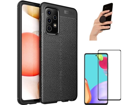 Kit Película, Carcasa y Soporte Popsocket Samsung A72 5G PHONESHIELD Rugged Leather Negro