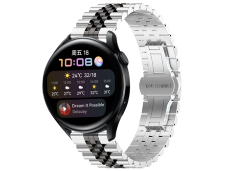 Correa de reloj inteligente para Huawei Watch 3/3 Pro Five Bull pulsera semicircular de acero inoxidable + herramienta para quitar la correa (plata...