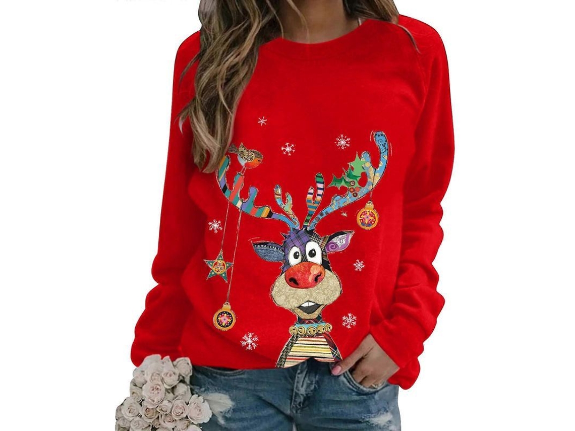 Jersey navideño 2026 para mujer, suéter de manga larga con estampado navideño, estilo casual, rojo, talla 2XL