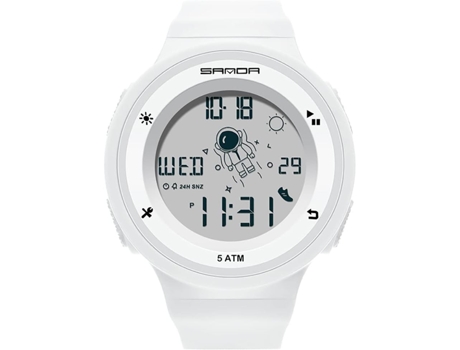 VEANXIN Astronauta Relojes Digital Electrónico Resina Pulsera Alarma Reloj de Pulsera Impermeable-Blanco