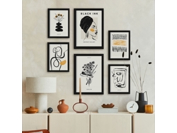 NACNIC Set De 6 Posters En Tinta Negra Natural Láminas Artísticas Y Abstractas Para El Diseño Y Decoración De Interiores Tamaños A3 & A4 Marcos Negros