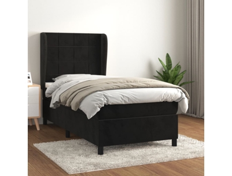 vidaXL Cama con somier y colchón terciopelo negro 90x200 cm