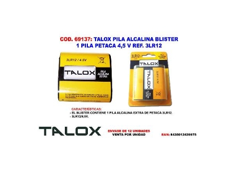 TALOX Pila Alcalina Blister 1 Pila Petaca 4,5 V 3Lr13