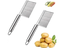 Cortador de patatas multifuncional de acero inoxidable corrugado, 2 piezas, ideal para cortar verduras y frutas.