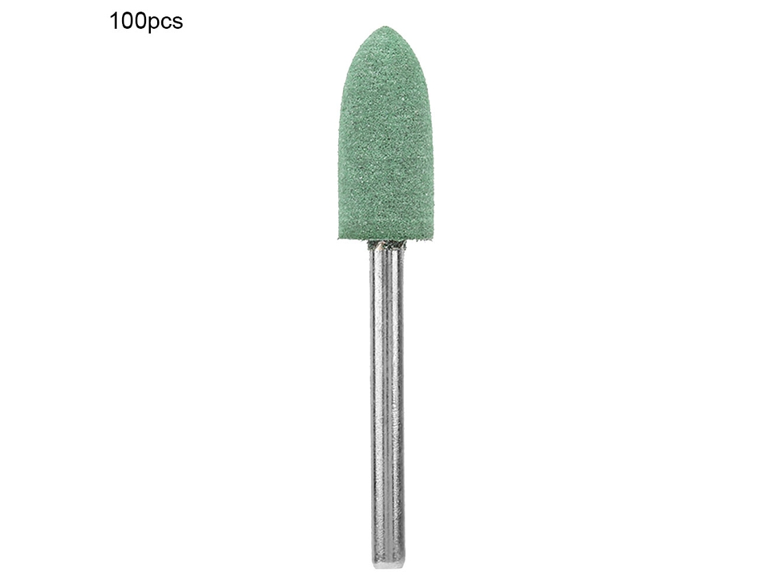 100 Cabezales De Pulido De Goma Verde Surtidos Con Varilla De 3 Mm (cono De 8 Mm)