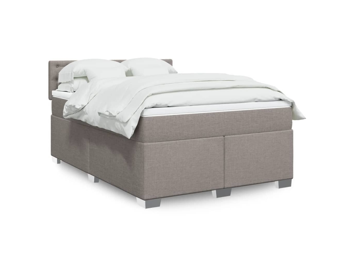 Cama Box Spring Con Colchón Tela Gris Taupe 140x190 Cm