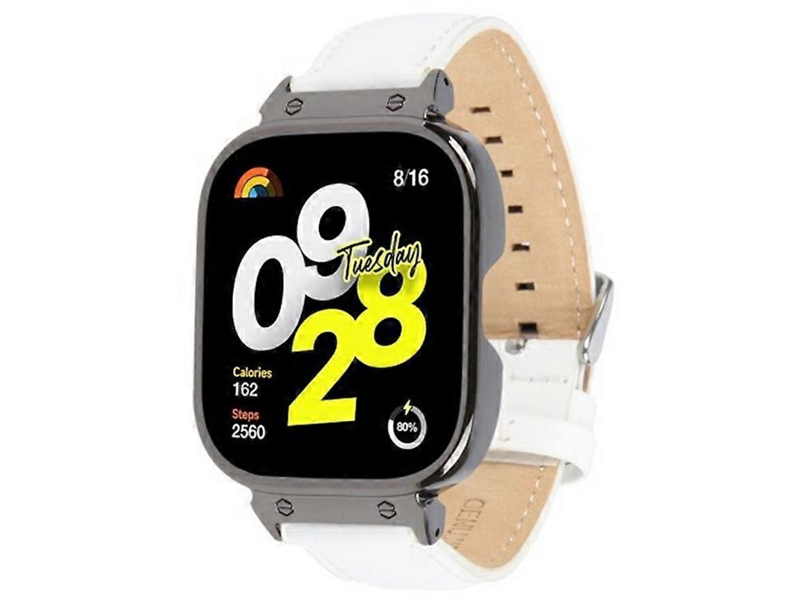 Correa de repuesto de piel de vacuno auténtica compatible con Xiaomi Redmi Watch 4 con caja de metal negra Facpoet