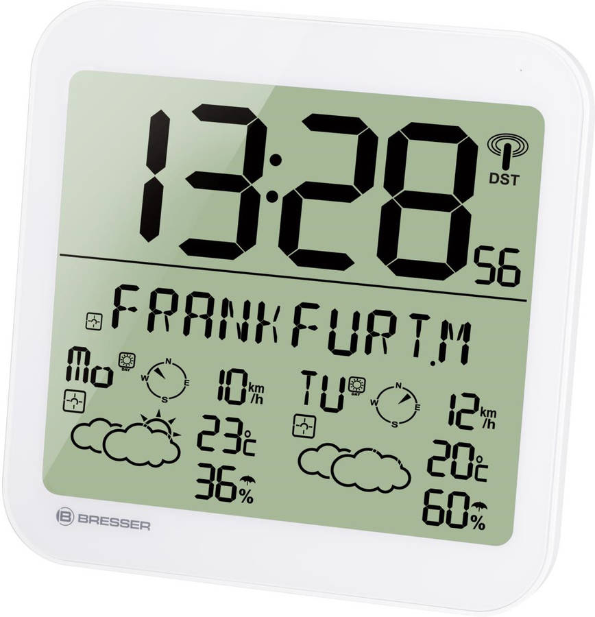 Bresser Reloj Con informacion meteorologica lcd mytime meteotime blanco pared del tiempo 4 y sensor exterior 7001900gye000