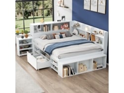 Cama Infantil 140x190 Cm Com Gavetas, Prateleiras E Arrumação, Estrado De Ripas, Branca (sem Colchão)
