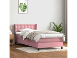 Cama Box Spring Con Colchón Terciopelo Rosa 80x220 Cm
