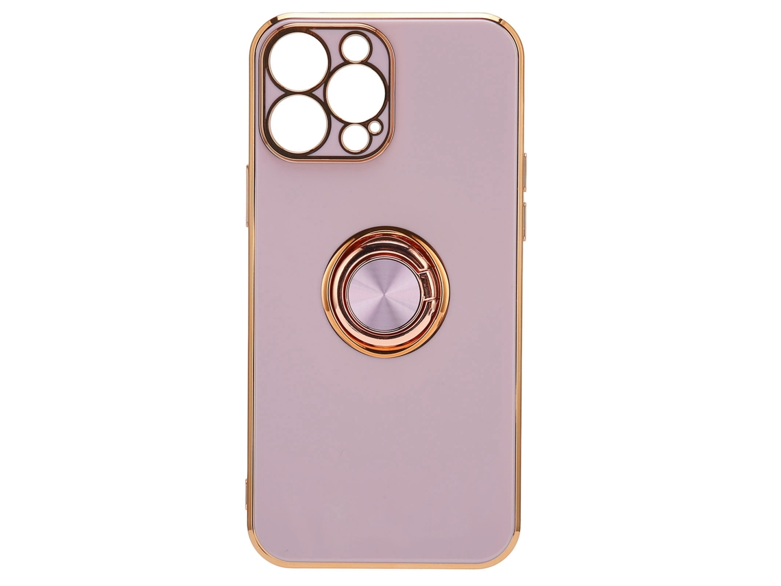 Capa Para Iphone 13 Pro Max Com Anel Giratório Rose Gold Glitter E Suporte Ultra Fina Tpu Roxo Claro
