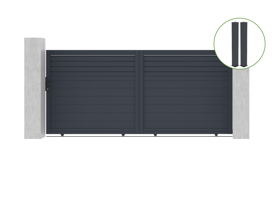 Puerta corredera 3,5m CARPATIA H.160cm aluminio gris 2 postes 20x20cm H.190cm CASANOOV