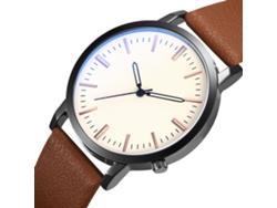 Reloj Hombre Correa Cuero Pu Dial Grande Redondo Reloj De Pulsera Casual Cuarzo (marrón+blanco)