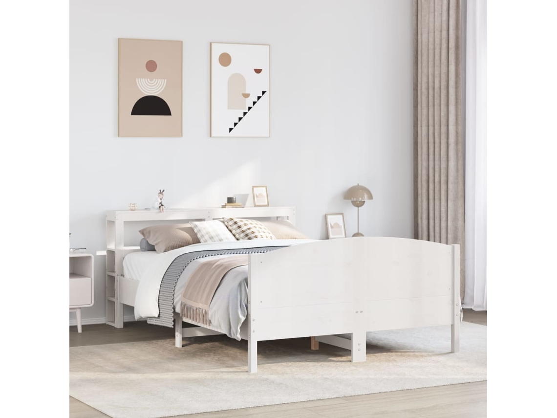 Estructura De Cama Sin Colchón Madera De Pino Blanco 135x190 Cm