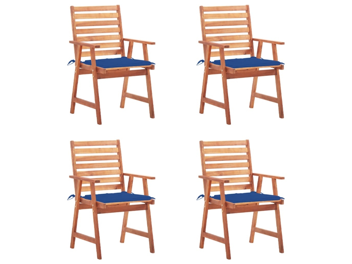 Sillas de comedor de jardín de 4 piezas DKD Home Decor con cojines de acacia maciza