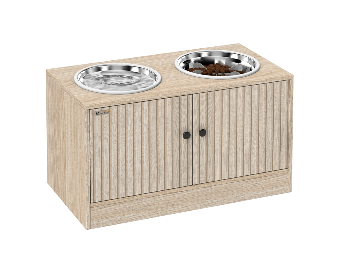 Estação De Alimentação Para Cães Com 2 Tigelas De Aço Inoxidável, Armário Para Utensílios, Para Cães De Grande Porte, Acessórios, Madeira.