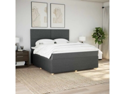 Cama Box Spring Con Colchón Tela Gris Oscuro 180x200 Cm