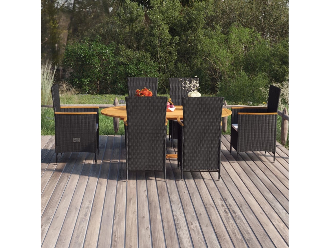 Juego de comedor de jardín de 7 piezas DKD Home Decor en mimbre negro PE