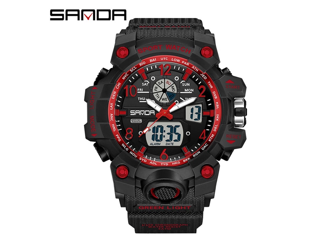 Reloj Electrónico De Moda (negro Y Rojo para Mujer) Con Acabado Luminoso, Resistente Al Agua Y A Los Golpes. Alarma.