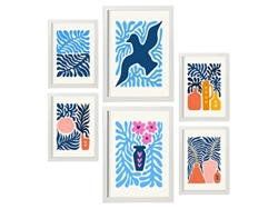 NACNIC Set De 6 Posters Minimalismo En Colores Vibrantes Hojas Azules Láminas De Paisajes Y Naturaleza Para  Tamaños A3 & A4 Marcos Blancos