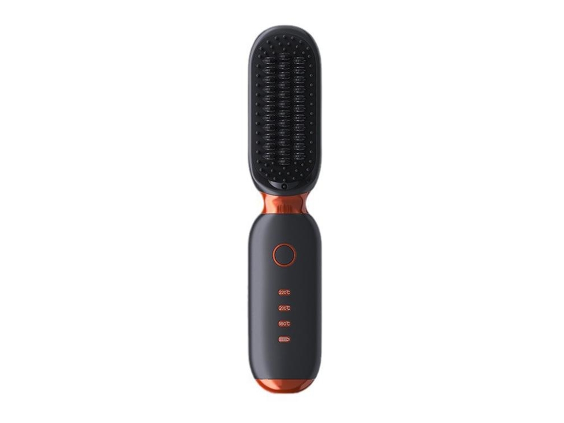 Peine alisador portátil recargable (negro y rojo) con iones negativos: peine de doble función para alisar y rizar el cabello.