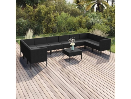 Conjunto 11 de muebles de jardín VIDAXL cojines ratán sintético negro