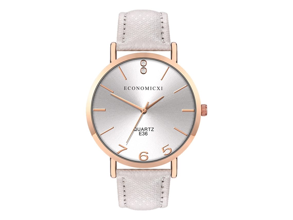 Reloj De Pulsera Unisex De Cuarzo Con Correa De Pu, Esfera Redonda Blanca, A La Moda.