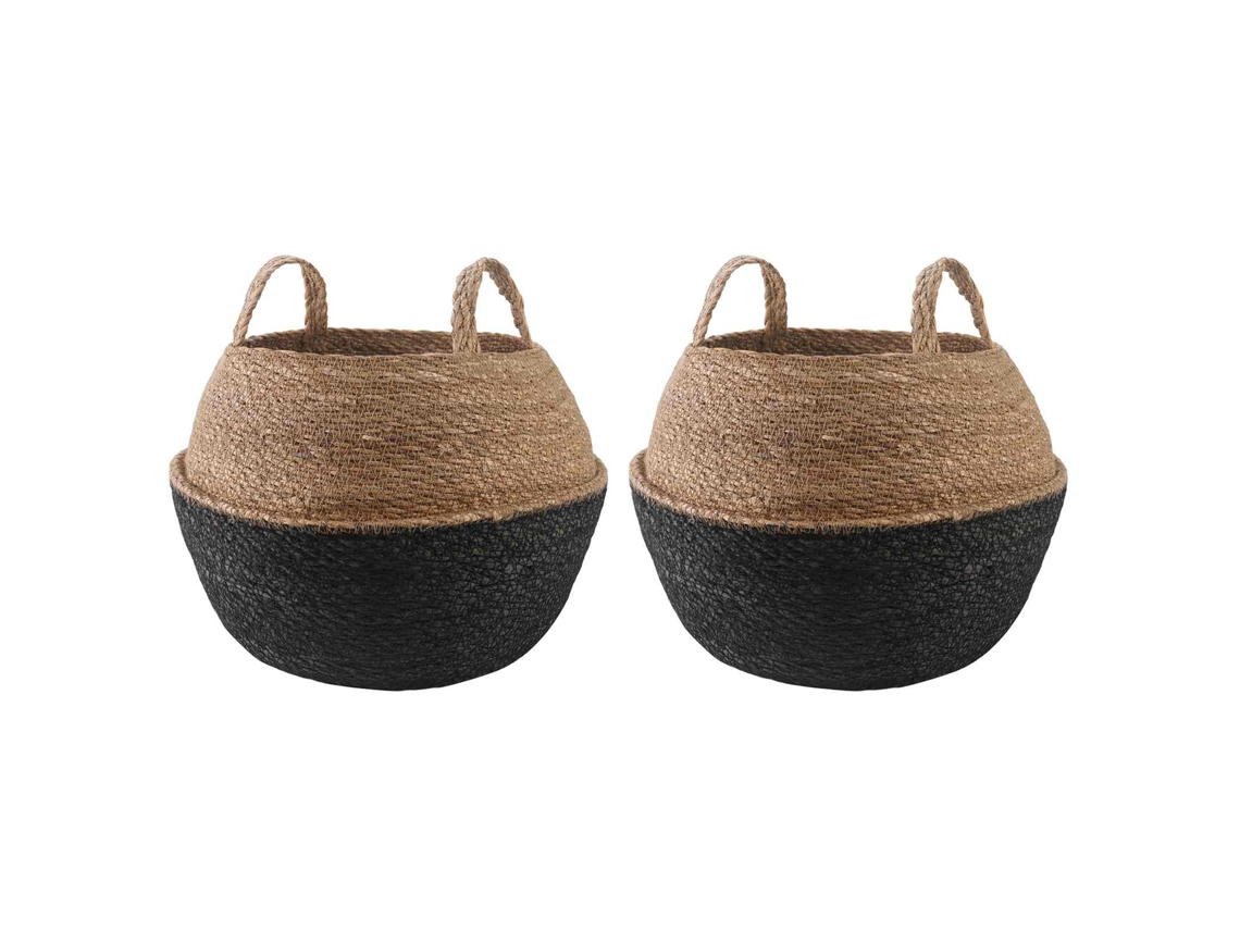 Maceta Vidaxl con asas, 2 unidades, negra, Ø 45 x 36 cm, 100 % hierba marina.