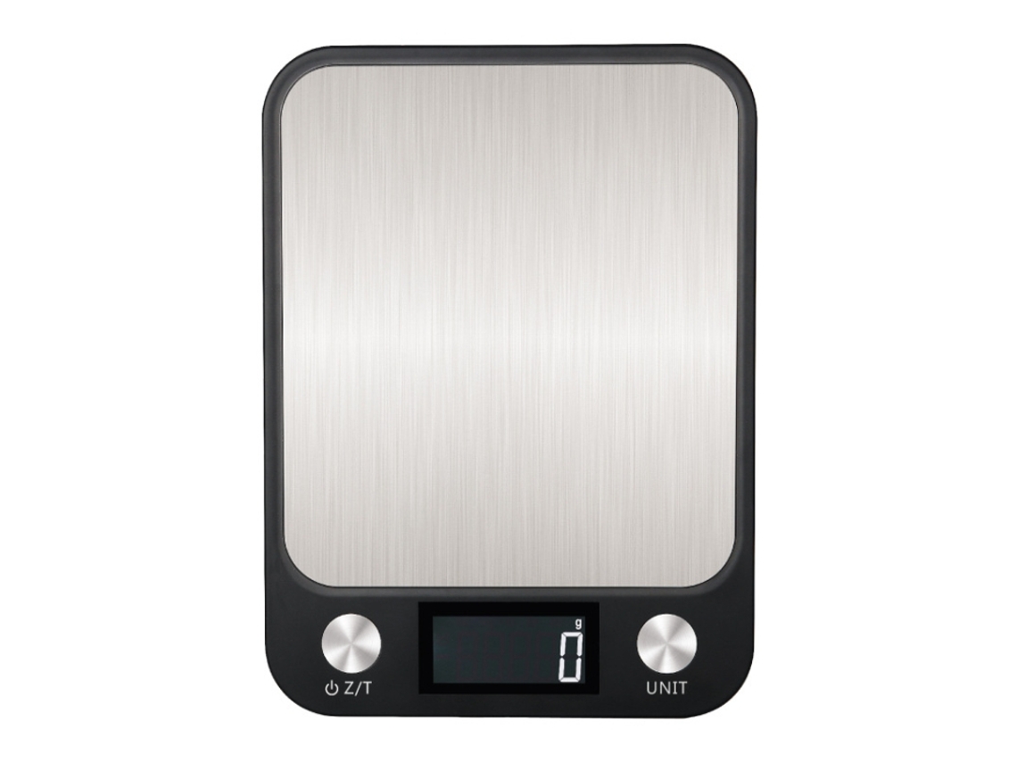 Báscula electrónica de cocina pequeña de acero inoxidable, 10 kg/1 g (batería negra)