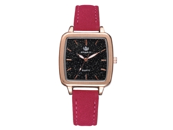 Reloj De Pulsera Cuadrado De Moda Para Mujer Con Correa De Piel Sintética Rosa Oscuro.