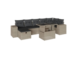 Conjunto de 8 sofás de jardín con cojines, mimbre, gris claro, MAISON EXCLUSIVE (8 piezas)