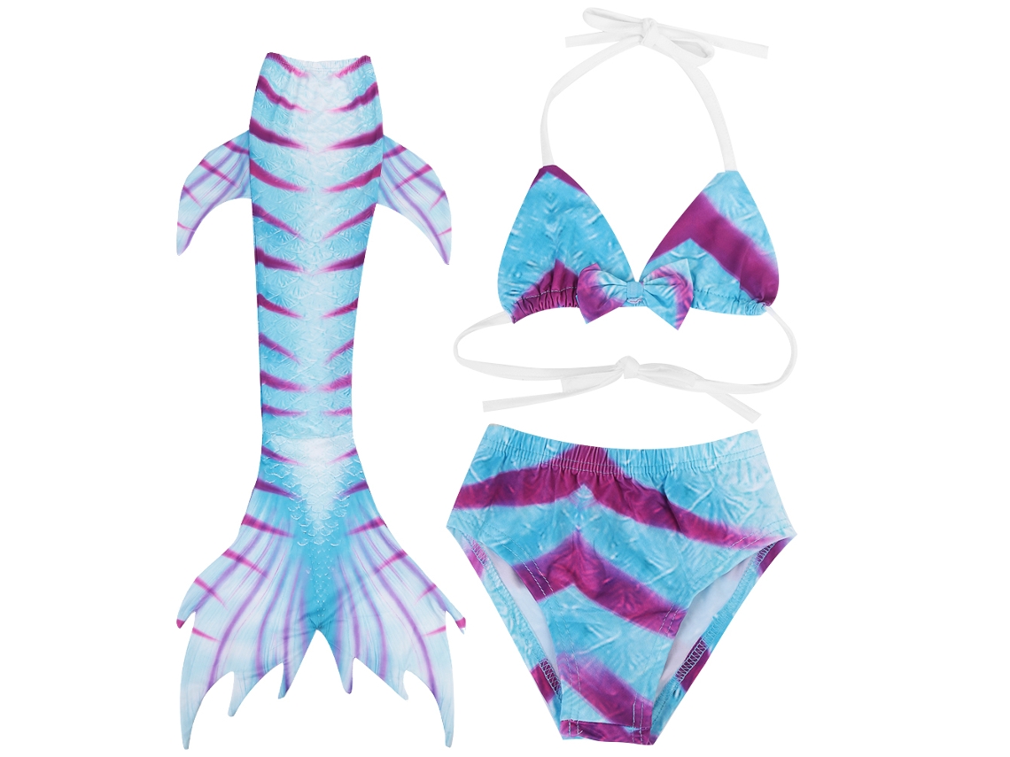 Conjunto de traje de baño de sirena de 3 piezas para niñas con cola de pez, bikini infantil