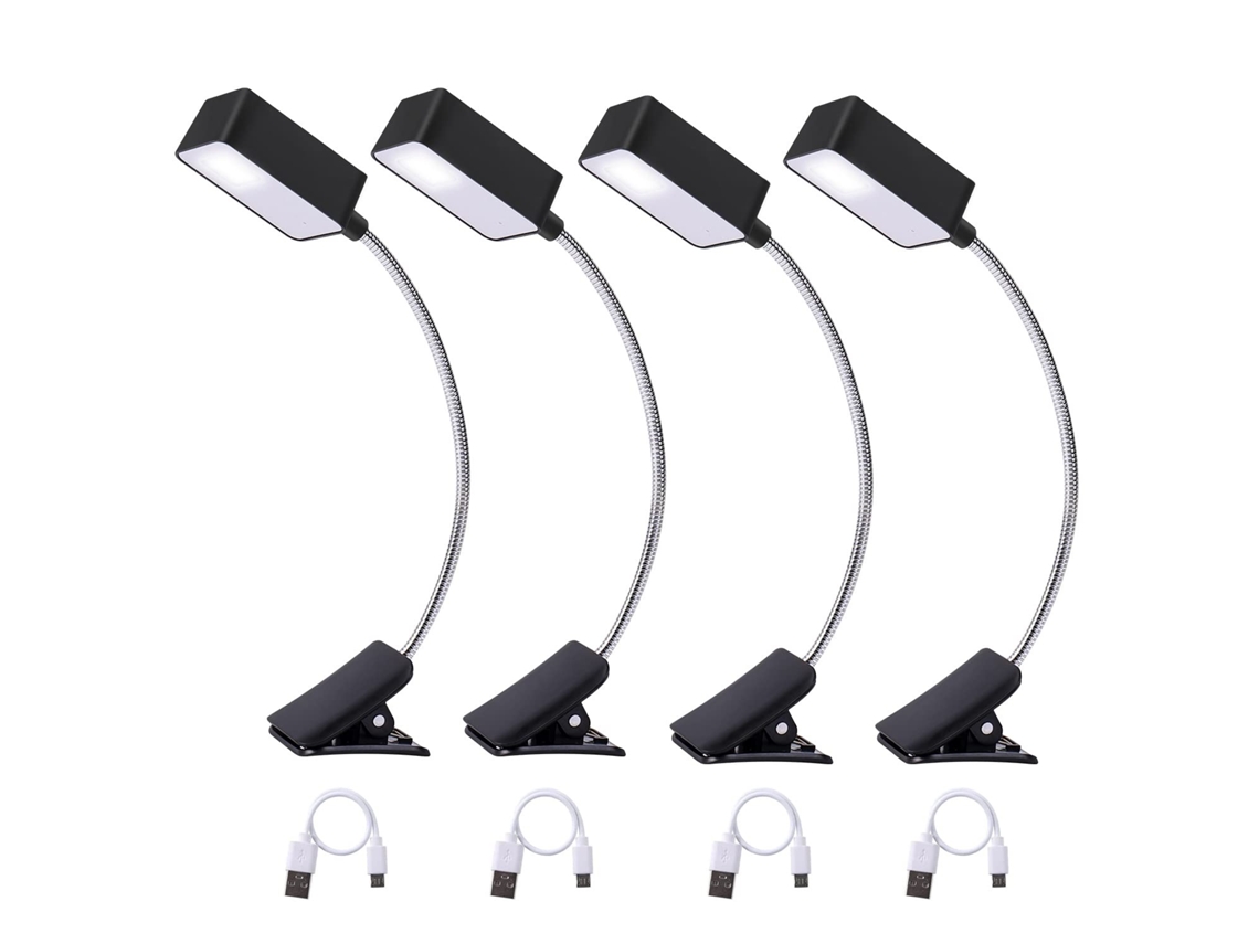 Paquete de 4 luces de libro recargables a granel, lámparas de lectura de libros con clip, luz de libro LED para leer en la cama, cuidado de los ojos, atenuación continua, 3 CHRONUS