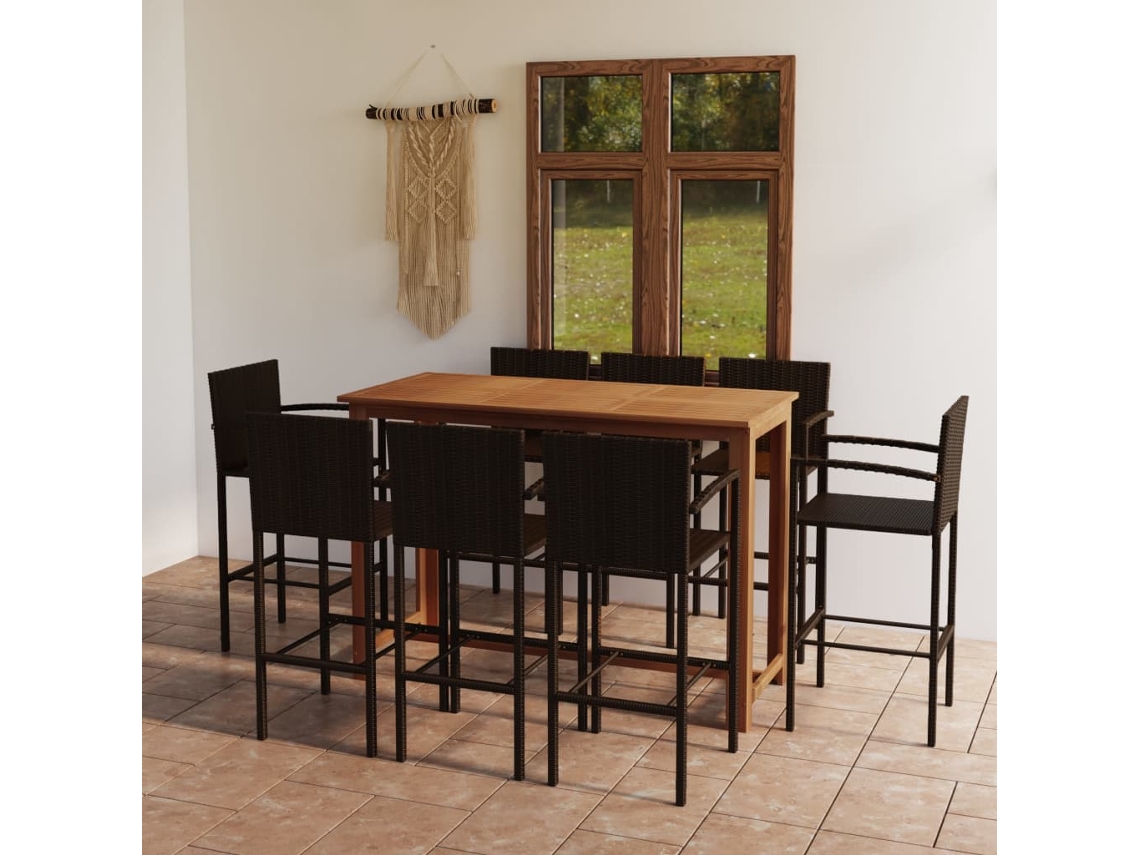 Juego de bar de jardín de 9 piezas marrón Dkd Home Decor