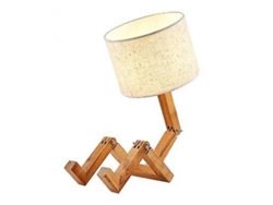 Nueva lámpara de mesa plegable con forma de Robot de madera creativa, dormitorio, escritorio, cama, lámpara de lino luminosa, bombilla de 5W (blanco cálido)