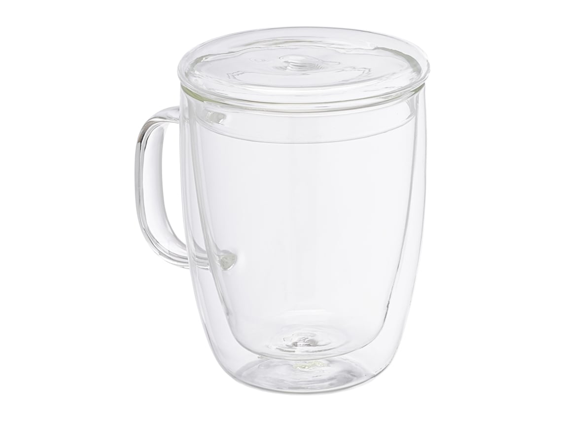 Relaxdays Copos De Café Duplos, Conjunto De 2, 500 Ml, Copos De Chá Com Pega E Tampa, Vidro Borossilicato, Transparente