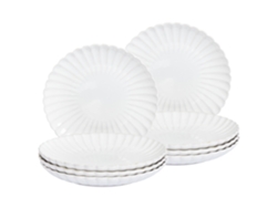 Juego de 8 platos llanos de gres Nettle en color blanco crema de Beliani