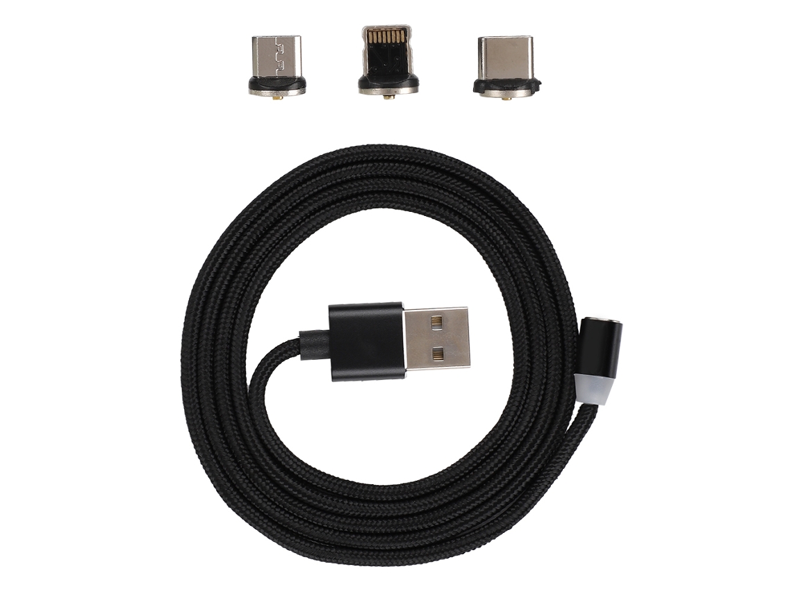 Cable De Datos De Carga Rápida Magnética Tejido De Nailon 3 En 1 Para Android/lightning/type-c Negro