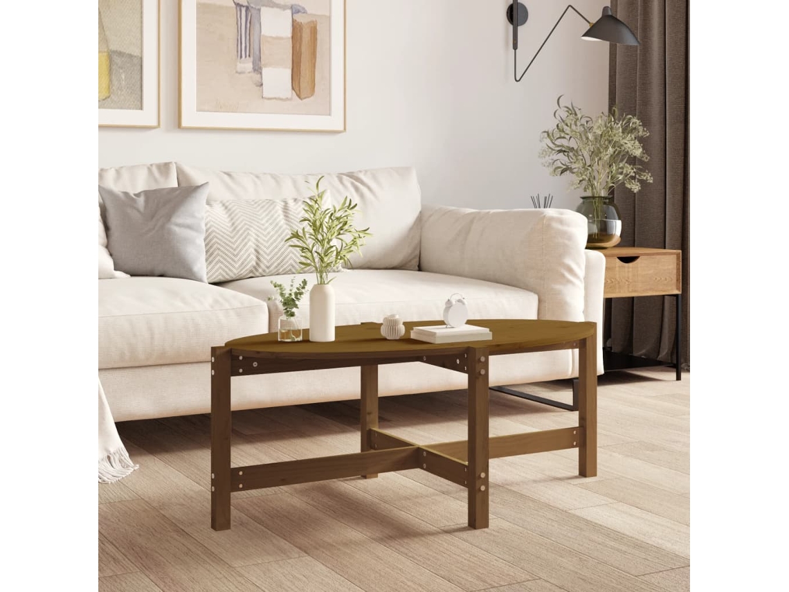 Mesa de Centro Apoyo 118X63X45Cm Madera de Pino Maciza Castaño Mel