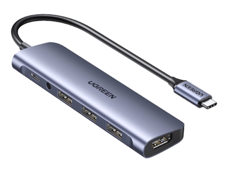 Adaptador UGREEN 80132 Cm136 6In1 Tipo-C a Pd100W Aux 3.5Mm HDMI 3Usb3.0 para Huawei Mate40/P50 S20