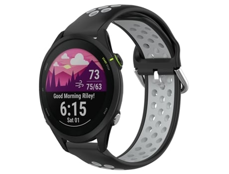 Correa de reloj inteligente para Garmin Forerunner 255 Music 22 mm Correa de reloj deportivo transpirable perforada de silicona (negro + gris)