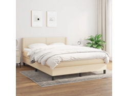 Cama Box Spring Con Colchón Tela Color Crema 140x200 Cm