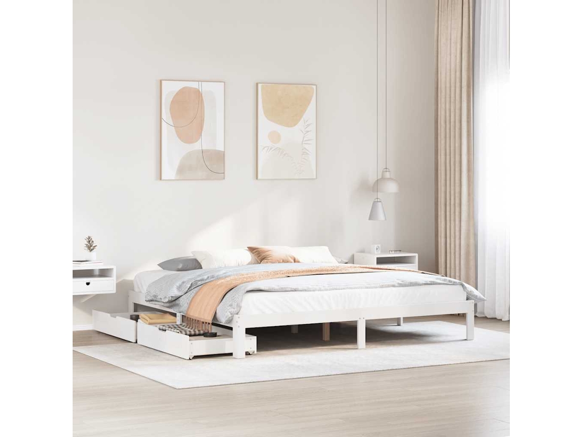 Estructura De Cama Cajones Madera Maciza Pino Blanco 180x200 Cm