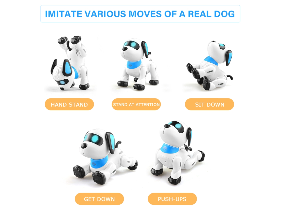 Perro robot electrónico Le Neng K21 con control remoto, voz programable, baile y música. Juguete ideal como regalo de cumpleaños o Navidad para niños.