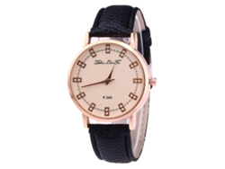 Reloj De Pulsera De Cuarzo Para Hombre Y Mujer Con Correa De Cuero Pu Zhoulianfa Negro