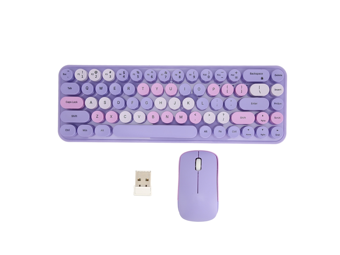 Teclado y ratón inalámbricos 2.4G, 68 teclas, para juegos, estilo retro, color morado, para PC