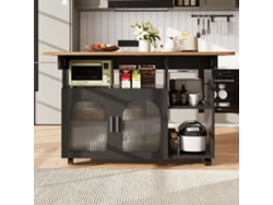 Isla De Cocina - Moderno, Con Muebles De Cocina Y Carrito Extraíble - Negro+natural