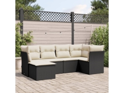 Conjunto de sofá de jardín de 6 piezas con cojines, mimbre sintético negro, DKD Home Decor